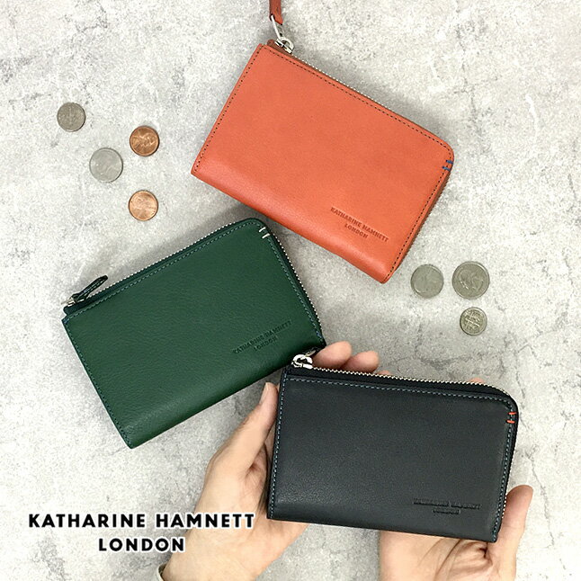 樂天商城 - 二つ折り財布 メンズ 本革 ブランド レザー 箱付き 革 490-50703 KATHARINE HAMNETT キャサリンハムネット 牛革 本革 レザーミドルBOX札入れ ファスナー財布 お洒落 男性 女性 小物 おしゃれ かっこいい 黒 緑 橙 型押し 誕生日 ギフト プレゼント