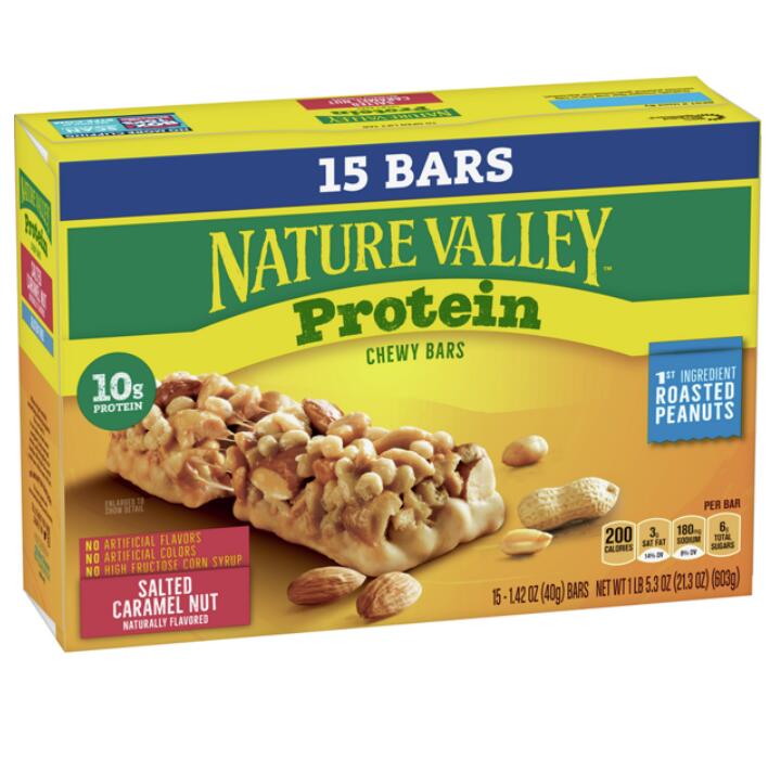 [RDY] [送料無料] [40g x 15本] Nature Valley ネイチャーバレー チューイ グラノーラバー プロテイン ソルテッド キャラメル ナッツ 贅沢 お菓子 塩 風味 個包装 朝食 手軽 簡単 持ち運び便利 おやつ