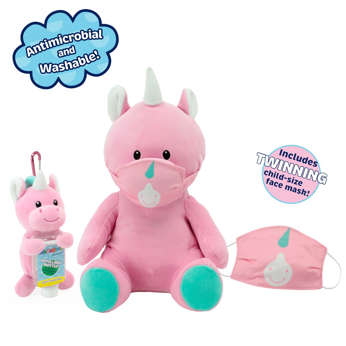 [RDY] [送料無料] Animal Adventure ? WelloBeez? - Antimicrobial Plush Mask Mate? - Masked Plush with Additional Child's Face Mask & Clip & Clean? - Plush Keychain with Empty, Refillable Sanitizer Bottle Unicorn Bundle [楽天海外通販] | An