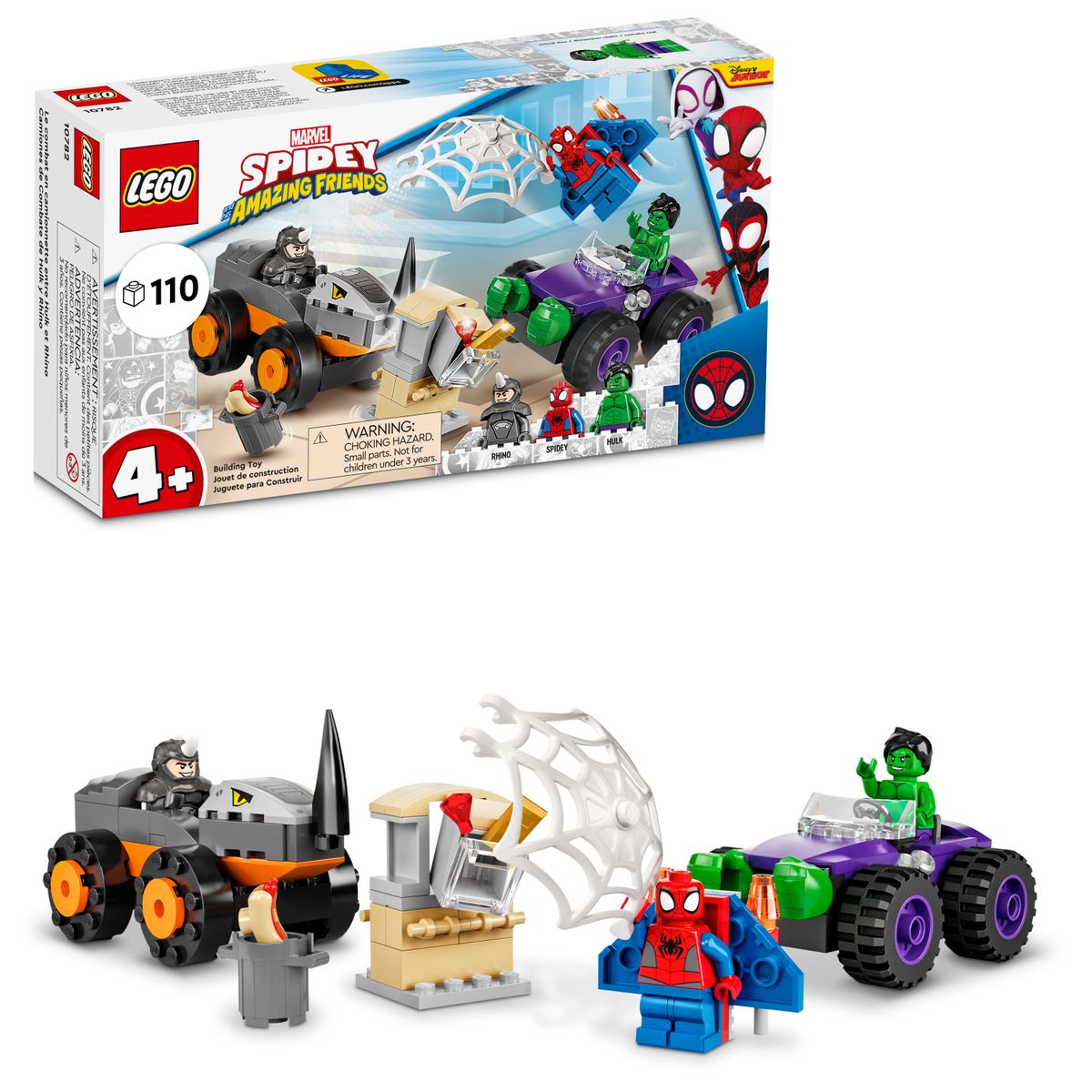 [RDY] [送料無料] LEGO Marvel Spidey And His Amazing Friends Hulk vs. Rhino Truck Showdown 10782 Building Kit; Playset Comes with 2 LEGO Spider-Man Vehicles; Birthday Gift for Kids Aged 4+ 110 Pieces [楽天海外通販] | LEGO Marvel Spidey And His A