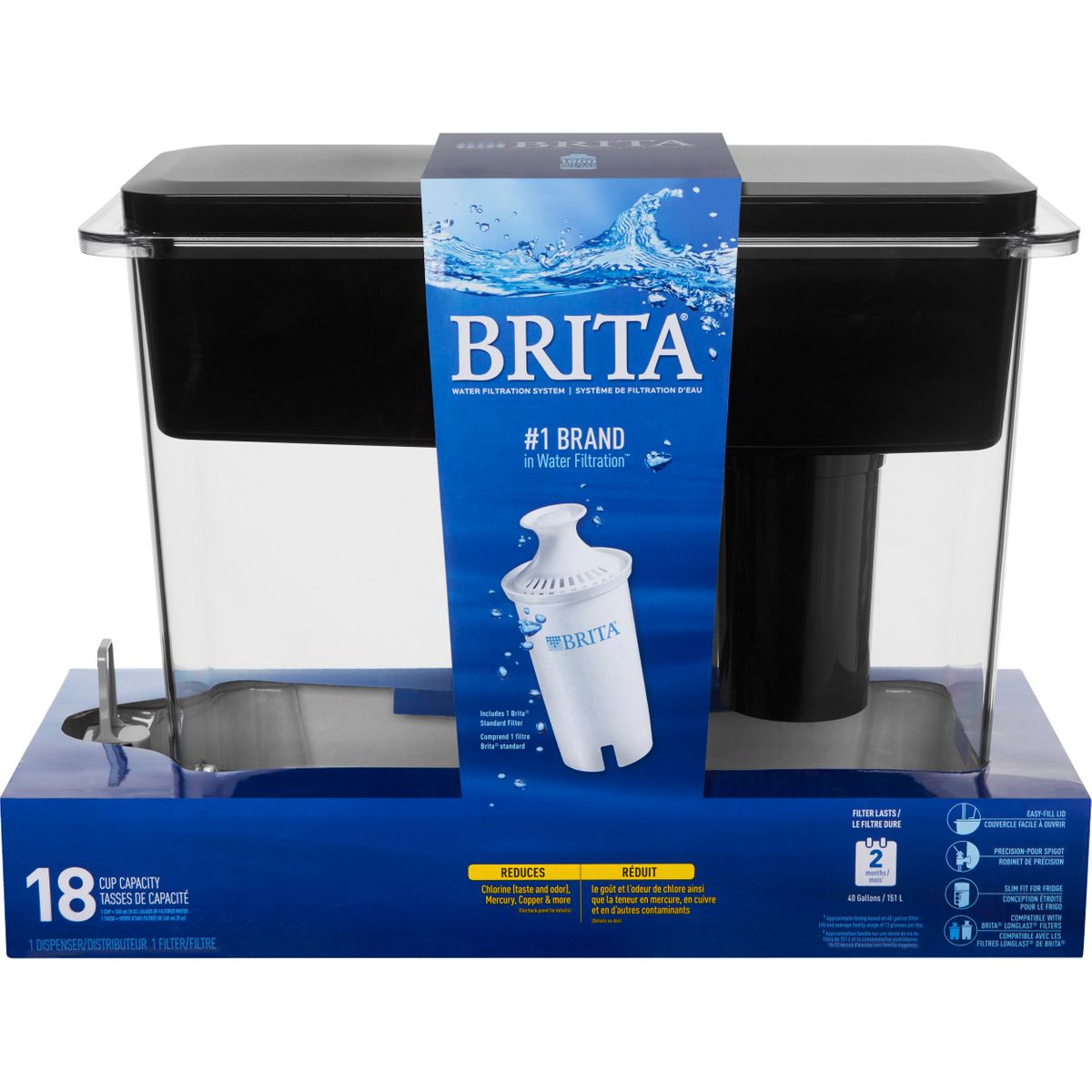 | BPAフリーのUltraMaxウォーターディスペンサーは、18カップの水を入れることができ、24オンスの再利用可能なウォーターボトル6本分の水を入れることができます。 Brita に切り替えることで、年間1,800本の使い捨てのプラスチック製ウォーターボトル*を交換することができ、節約にもなります。高さ10.47インチ、幅5.67インチ、長さ/奥行き14.37インチ、重さ3ポンド Brita は、塩素（味と臭い）、水銀、銅、亜鉛、カドミウムを削減するNo.1の浄水器**です。いつもよりきれいな***、ろ過された水を得ることができます。 | ※商品の仕様やパッケージは予告なく変更になる場合がございます。 ※化粧箱に破損があっても内容品に問題が無い場合は返品・交換を承ることはできません。 【重要】注意事項（ご購入前に必ずお読みください。） ・当店でご購入された商品は、原則として、「個人輸入」としての取り扱いになり、全てアメリカのカリフォルニア州からお客様のもとへ 直送されます。 ・個人輸入される商品は、全てご注文者自身の「個人使用・個人消費」が前提となりますので、ご注文された商品を第三者へ譲渡・転売することは法律で禁止されております。 ・通関時に関税・輸入消費税が発生した場合は当店が負担いたします。お客様にお支払いいただく関税・輸入消費税はございません。 ・前払いの場合はご入金日から、それ以外の場合はご注文日から7日以内に国際発送、17日以内にお届け予定です。商品の在庫状況やアメリカ国内での配送状況、通関の状況等によって、商品のお届けまでに17日以上かかる場合がございます。 ・住所不明・長期不在・受取拒否などお客様のご都合で商品を受け取りされず、配送会社のセンターへ商品が返送された場合、当店が定める期日までにお客様から配送会社へ再配達のご連絡をして頂けない場合はご注文をキャンセルさせて頂きます。その場合でもアメリカからの商品の発送費用や返送費用などは請求させて頂きます。 ＊色がある商品の場合、モニターの発色の具合によって実際のものと色が異なって見える場合がございます | The BPA-free UltraMax water dispenser holds 18 cups of water, enough to fill six 24-ounce reusable water bottles Get great tasting water without the waste; by switching to Brita, you can save money and replace 1,800 single-use plastic water bottles* a year This space efficient filtered water dispenser fits perfectly on refrigerator shelves, features an easy locking lid and precision pour spigot; Height 10.47"; Width 5.67"; Length/Depth 14.37"; Weight 3 pounds Brita is the #1 water filter** reducing chlorine (taste &amp; odor), Mercury, Copper, Zinc and Cadmium; always get cleaner***, filtered water with a helpful sticker indicator that makes filter reminders effortless Compatible with Longlast and Standard water filters; replace your Longlast filter after 120 gallons or approx. every 6 mos. or Standard filter after 40 gallons or approx. every 2 mos; *16.9 oz water bottle; **Based on IRI data; ***vs tap