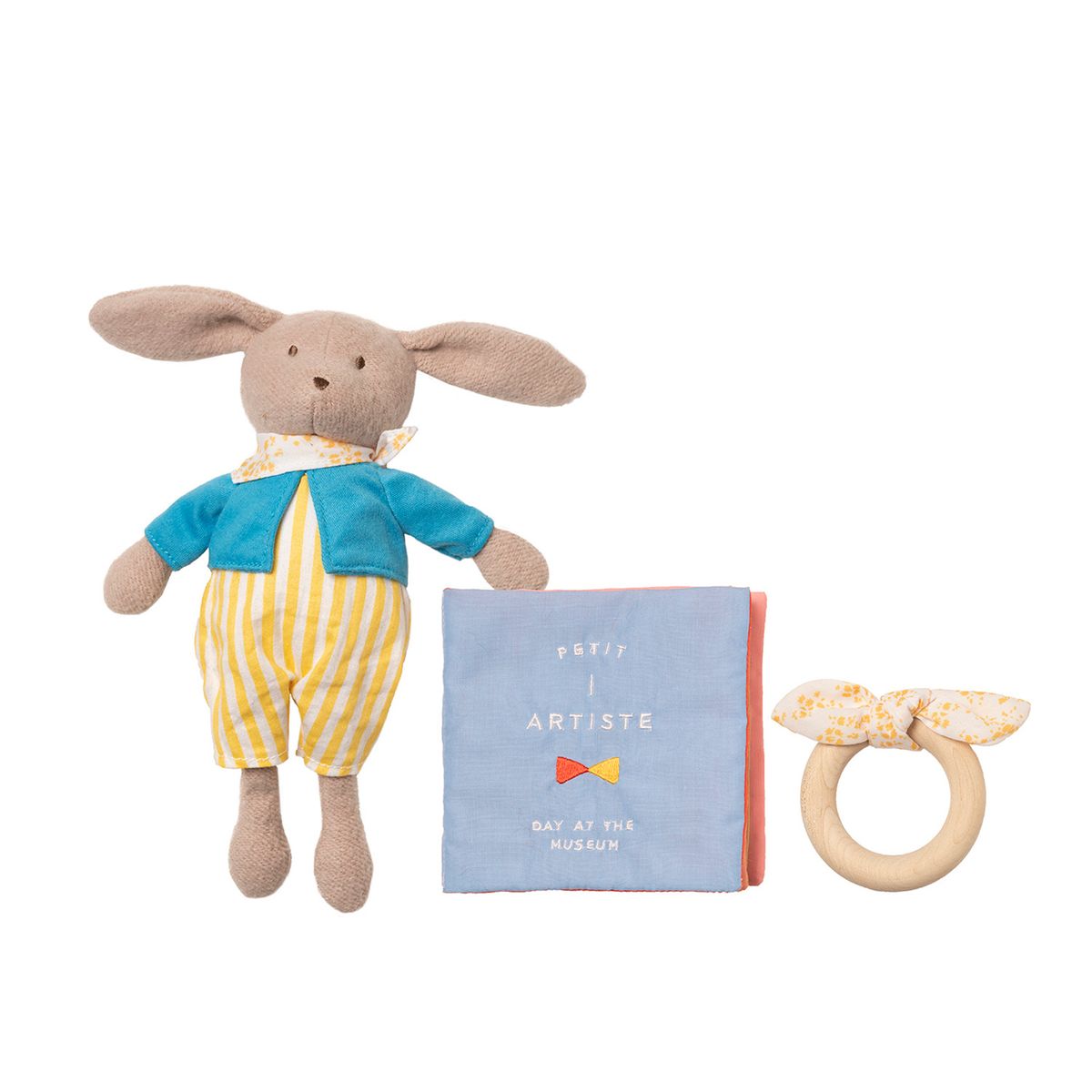 [送料無料] Manhattan Toy Petit Artiste Bunny Doll, Soft Book, and Wooden Teether Baby Soothing Gift Set [楽天海外通販] | Manhattan Toy Petit Artiste Bunny Doll, Soft Book, and Wooden Teether Baby Soothing Gift Set