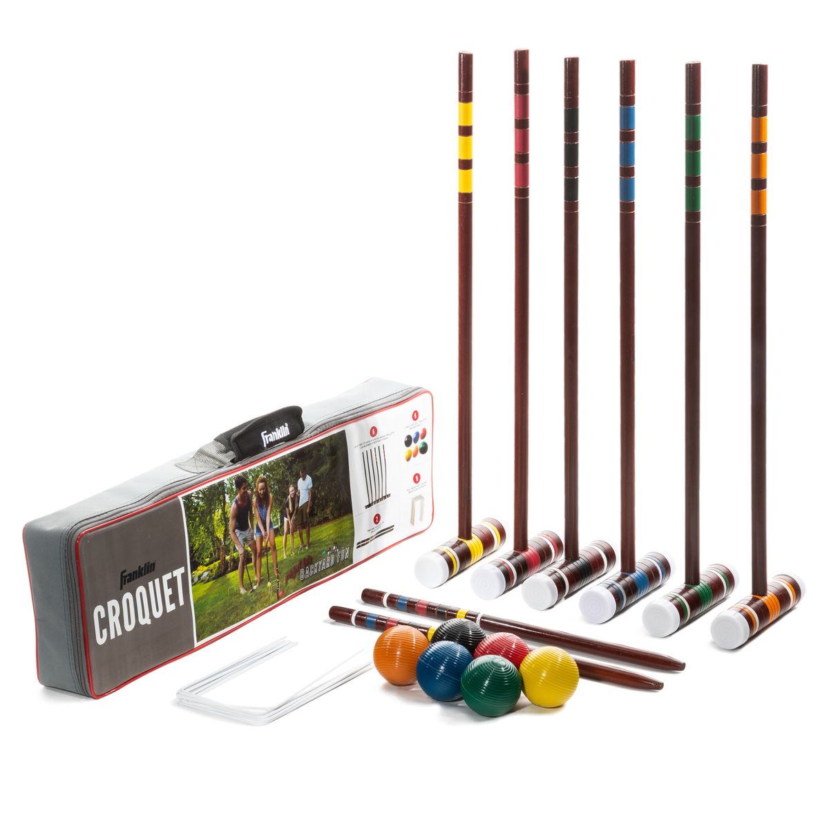   Franklin Sports クロケットセット - 6人用マレット＋ボール＋ウィケットセット - 家族用  | Franklin Sports Croquet Set - 6 Player Mallets + Balls + Wickets Set - Family