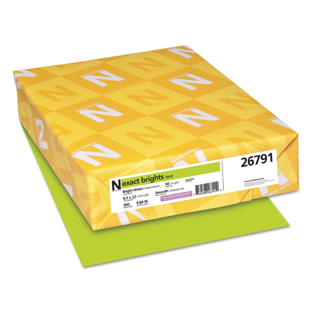 [送料無料] Neenah PAPER Exact Brights Paper 8 1/2 x 11 Bright Green 50lb 500 Sheets 26791 [楽天..