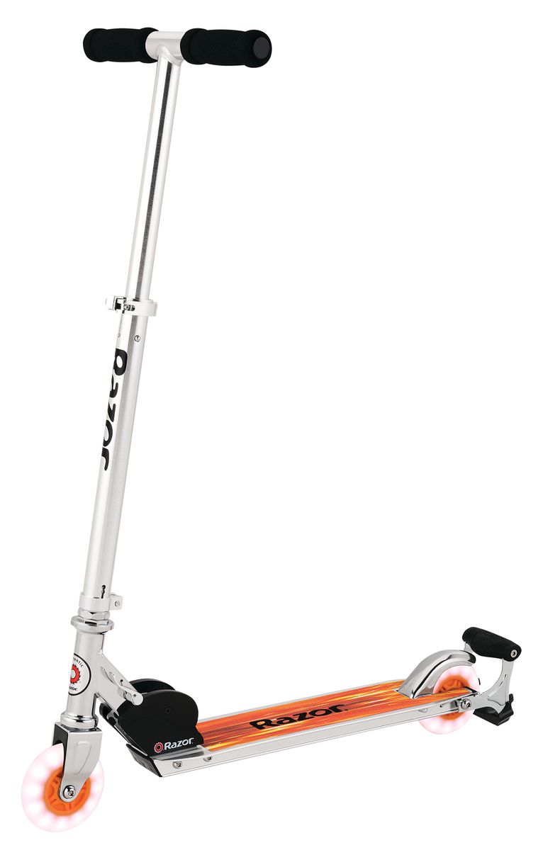 [送料無料] Razor スパーク ウルトラ キック スクーター - オレンジ、超高輝度LEDライトアップホイール、スパークバー、軽量アルミフレーム、折りたたみ式、調節可能なハンドルバー