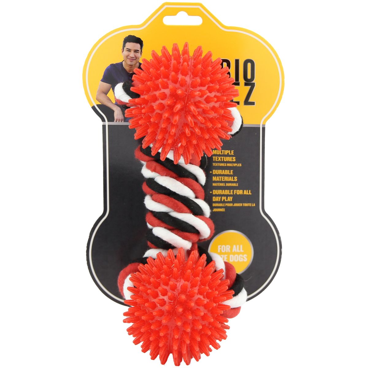 [RDY] [送料無料] Mario Lopez 犬のおもちゃ ツイストマルチカラーロープ スパイクボール付きダンベル ブルー [楽天海外通販] | Mario Lopez Dog Toy Twisted Multi colored Rope with Spiked Ball Dumbbells, Blue