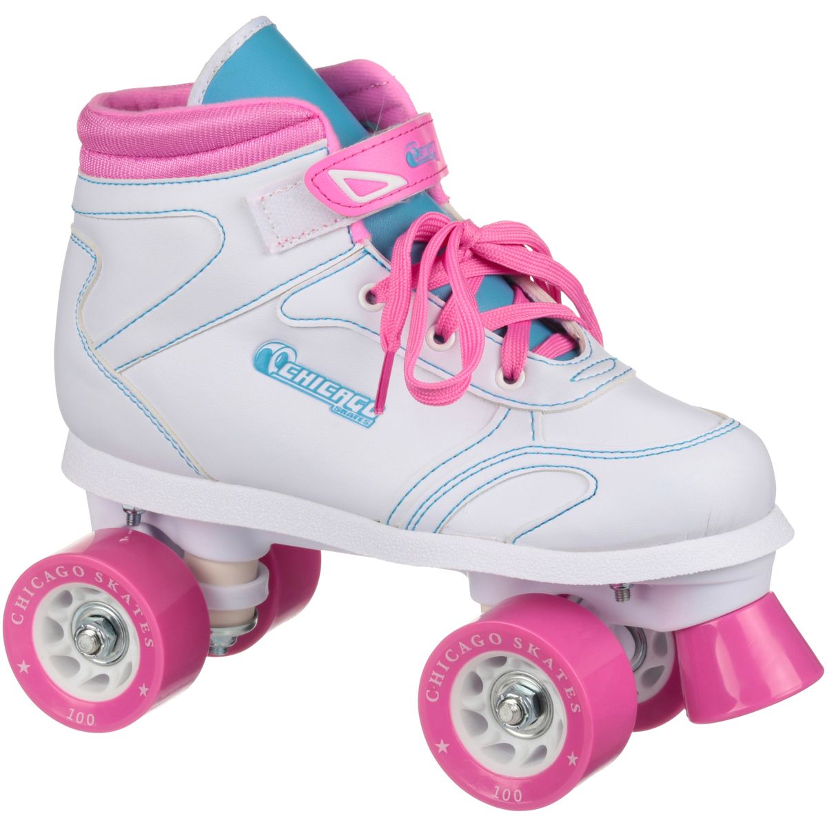 [送料無料] Chicago Skates 女の子用クワッドローラースケート ホワイト/ピンク/ティール サイドウォークスケート 3サイズ [楽天海外通販] | Chicago Skates Girls' Quad Roller Skates White/Pink/Teal Sidewalk