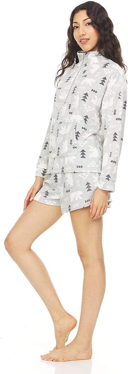 [送料無料] 女性用長袖プルオーバー・ジップトップ＆ショーツ、パジャマ2点セット 女性用Mサイズ、グレーマルチ [楽天海外通販] | Women's Long Sleeve Pullover Zip Top and Shorts, 2-Piece Pajama Set For Women Medium, Grey Multi
