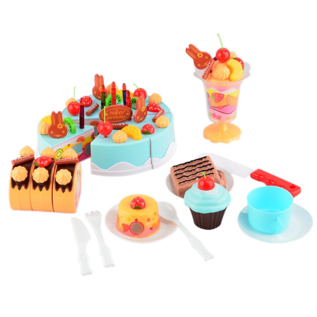 [RDY] [送料無料] Sweet Treats おもちゃの誕生日ケーキ 75pcs Pretend Play Food Toy Set- ブルー [楽天海外通販] | Sweet Treats Toy Birthday Cake 75pcs Pretend Play Food Toy Set- Blue