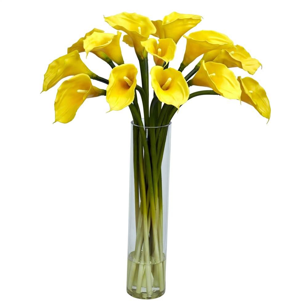 楽天Walmart 楽天市場店[RDY] [送料無料] Nearly Natural シルクフラワーアレンジメント Calla Lilly シリンダーベース イエロー [楽天海外通販] | Nearly Natural Calla Lilly Silk Flower Arrangement with Cylinder Vase, Yellow