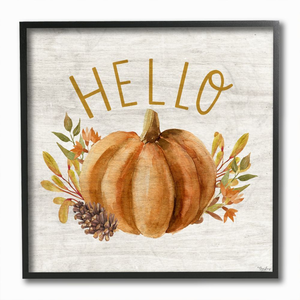 [RDY] [送料無料] Stupell Industries Hello Pumpkin Autumn Pinecone Orange Brown Fall Seasonal Wall Art Design by Gigi Louise, 12