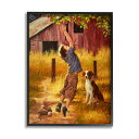 送料無料 Stupell Industries Boy Jumping for Autumn Farm Apple with Dog Paintings Black Framed Art Print Wall Art, 24x30, by Jim Daly 楽天海外通販 Stupell Industries Boy Jumping for Autumn Farm Apple with Dog Paintings Black Framed Art Print Wa