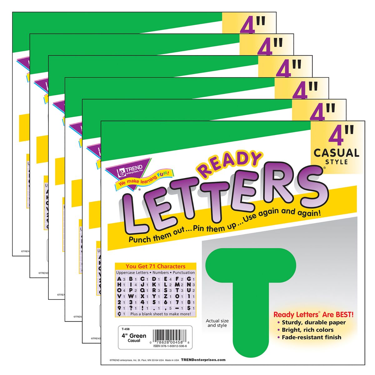 楽天Walmart 楽天市場店[RDY] [送料無料] TREND グリーン 4インチ カジュアル大文字レター 432個セット [楽天海外通販] | TREND Green 4-Inch Casual Uppercase Ready Letters, 432 Pieces
