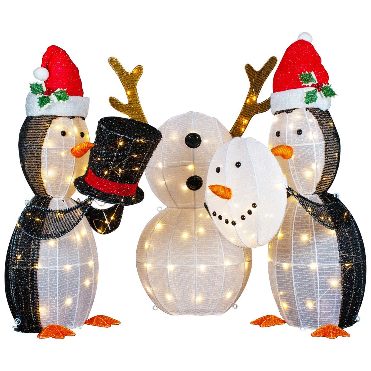 楽天Walmart 楽天市場店[RDY] [送料無料] 3つのLEDライト付きペンギンの建物の雪だるまの屋外のクリスマスの装飾のセット35
