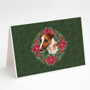   Caroline's Treasures Smooth Fox Terrier Poinsetta Wreath Christmas Greeting Cards with Envelope, 5" x 7" (8カウント)  | Caroline's Treasures Smooth Fox Terrier Poinsetta Wreath Christmas Greeting Cards with En