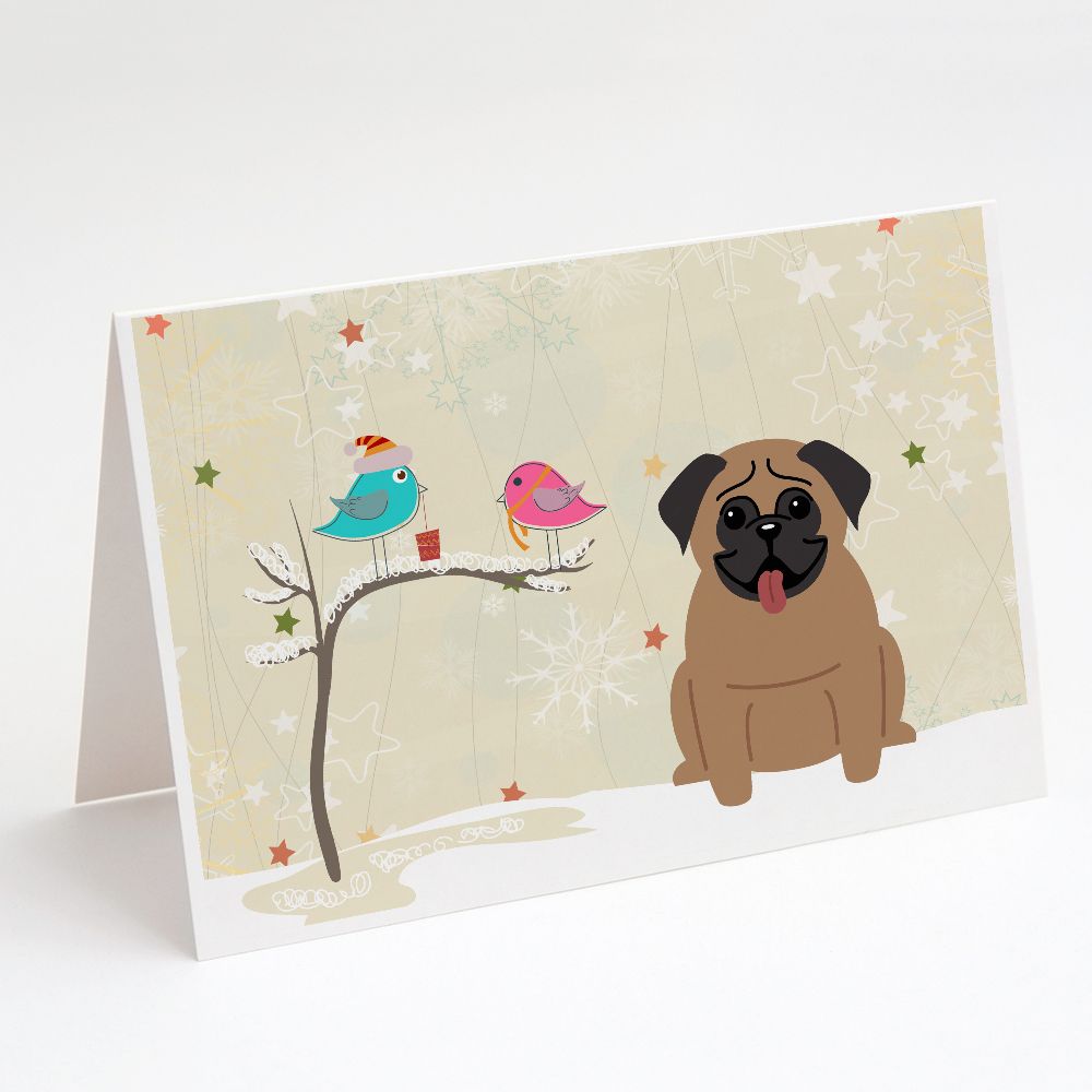 [RDY] [送料無料] Caroline's Treasures パグ ブラウン クリスマス グリーティングカード 封筒付き、5インチ x 7インチ（8カウント） [楽天海外通販] | Caroline's Treasures Pug Brown Christmas Greeting Cards with Env