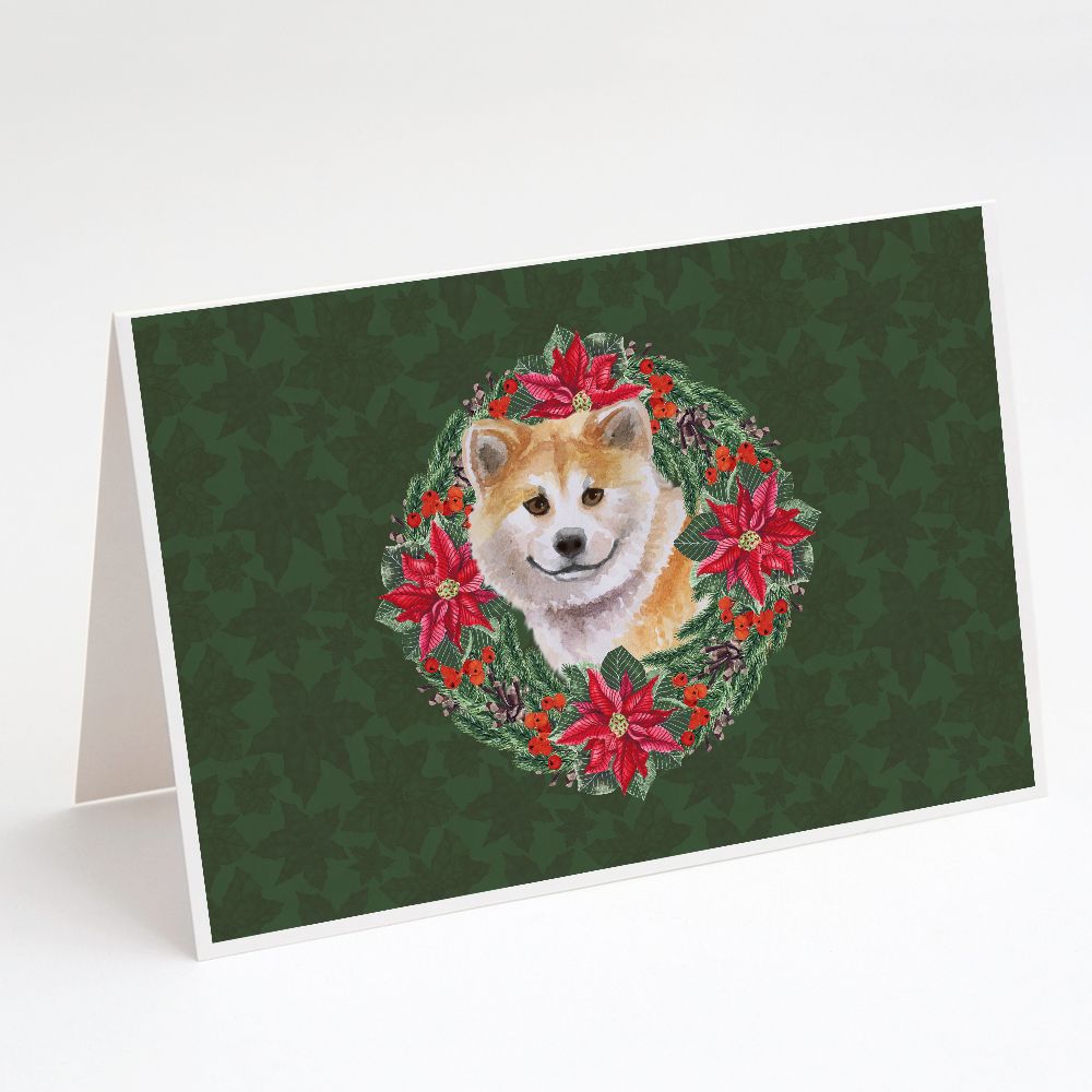[RDY] [送料無料] Caroline's Treasures 柴犬 ポインセッタリース クリスマスカード 封筒付き 5インチ x 7インチ（8枚組） [楽天海外通販] | Caroline's Treasures Shiba Inu Poinsetta Wreath Christmas Greeting Cards with E