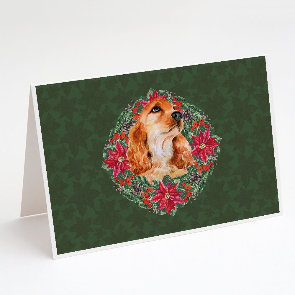 [RDY] [送料無料] Caroline's Treasures Cocker Spaniel Poinsetta Wreath Christmas Greeting Cards with Envelopes, 5