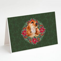 [RDY] [送料無料] Caroline's Treasures Cocker Spaniel Poinsetta Wreath Christmas Greeting Cards with Envelopes, 5" x 7" (8 Count)（コッカースパニエル ポインセッタリース クリスマスカード）。 [楽天海外通販] | Caroline'