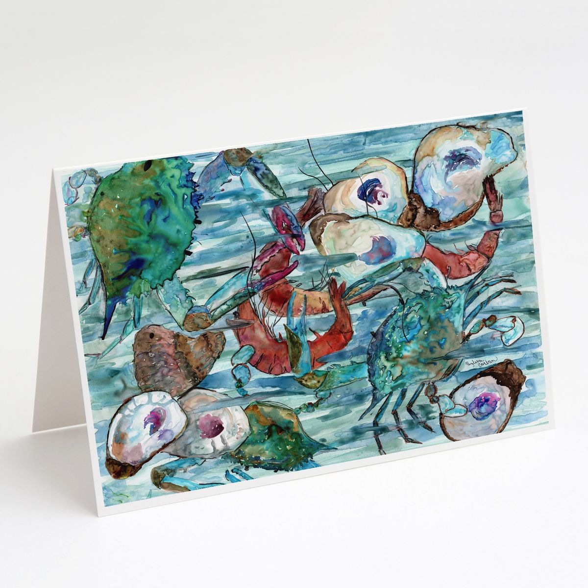[RDY] [送料無料] Caroline's Treasures Watery Shrimp Crabs and Oysters Everyday Greeting Cards with Envelopes, 5