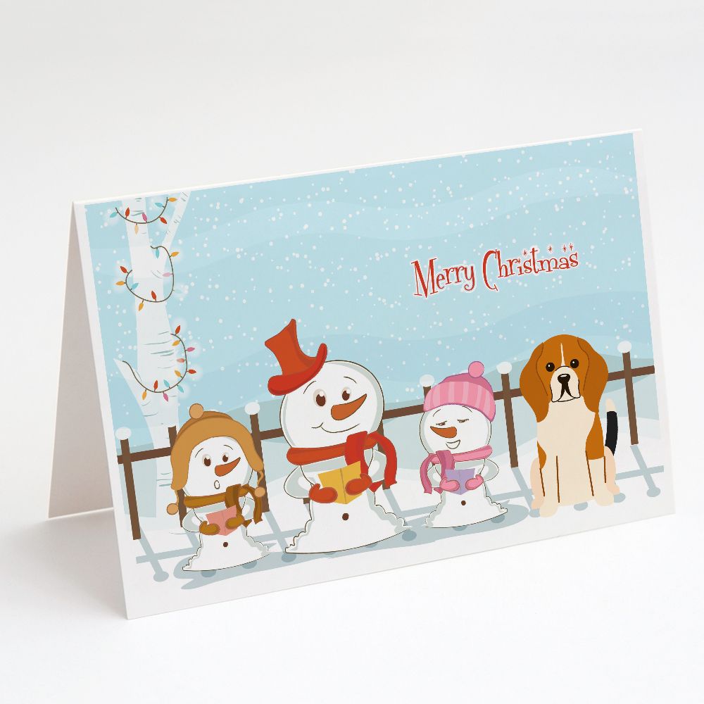 [RDY] [送料無料] Caroline's Treasures Merry Christmas Carolers Beagle Tricolor Christmas Greeting Cards with Envelopes, 5" x 7" (8 Count)（メリークリスマス キャロラーズ ビーグル トリコロール クリスマス グリーティン