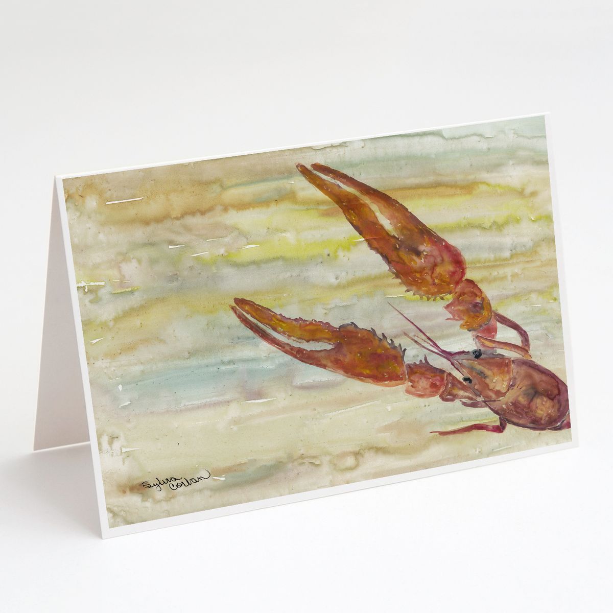  Caroline's Treasures ザリガニ イエロースカイ グリーティングカード 封筒付き、5インチ x 7インチ（8カウント）  | Caroline's Treasures Crawfish Yellow Sky Greeting Cards with Enve