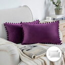 [送料無料] Phantoscope インサート付きスローピロー，Silky Velvet Series Pom Pom Decorative pillow, 12