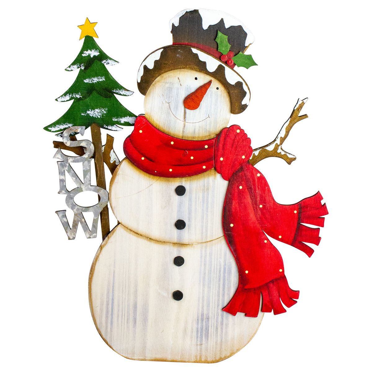 [RDY] [送料無料] 18インチ スノーマン with 'スノー' サイン 木製クリスマスデコレーション [楽天海外通販] | 18" Snowman with 'Snow' Sign Wooden Christmas Decoration