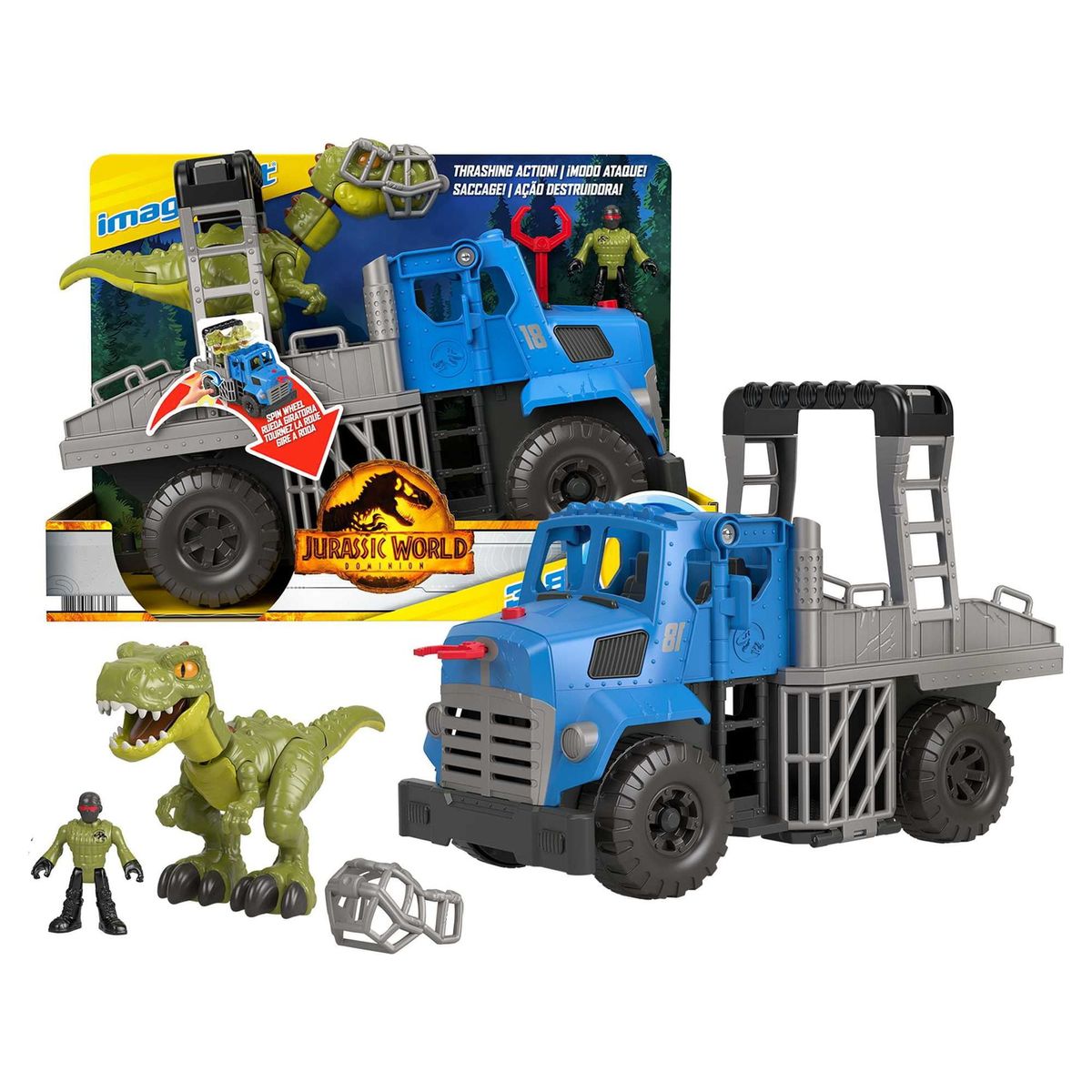   Imaginext ジュラシック・ワールド ドミニオン ブレイク・アウト 恐竜運搬車＆Tレックス 恐竜5点セットプレイセット  | Imaginext Jurassic World Dominion Break Out Dino Hauler