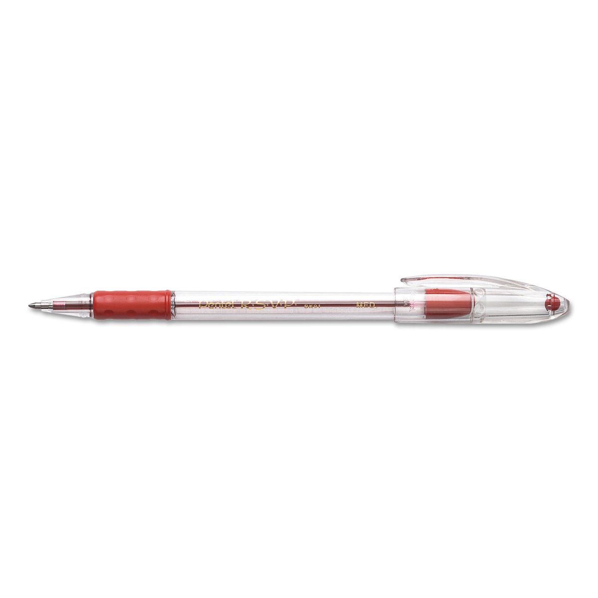   Pentel RSVP スティックペン ミディアムペン先 - 詰め替え用 - レッド - 透明軸 - 1ダース  | Pentel RSVP Stick Pen Medium Pen Point - Refillable - Red - Clear Barrel - 1 Dozen