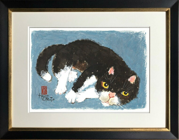 猫の肖像 太子額付(15)【送料無料】 岡本 肇 手描き作品 絵画 水墨画 作家オフィス「和味文化研究所」直営店[アート インテリア 壁掛け 壁飾り 装飾 額縁...