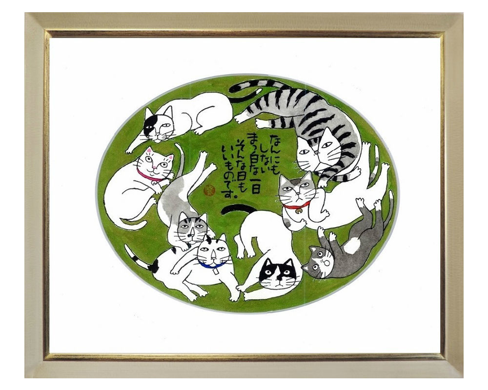 Kabamaru カバマル 楕円(2）額入り 岡本 肇 手描き作品 絵画 水墨画 作家オフィス「和味文化研究所」直営店[アート インテリア 壁掛け 壁飾り 装飾 額縁][ネコ ねこ 猫 動物 プレゼント ギフト]