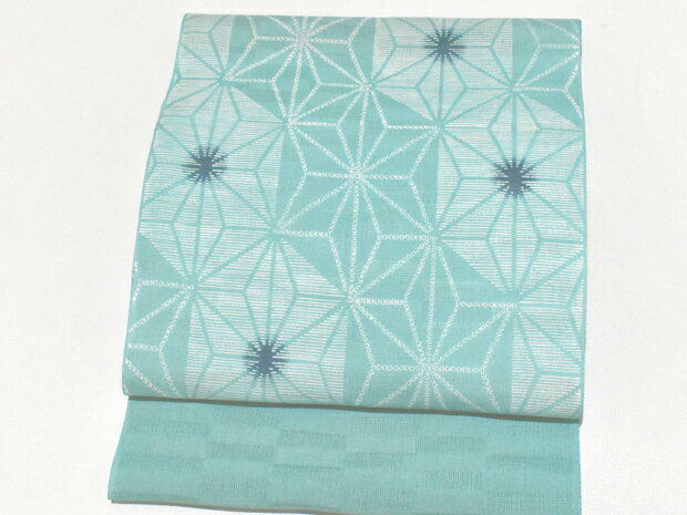 日本橋 竺仙鑑製＜越後型麻帯＞夏帯 本麻帯 麻の葉 九寸名古屋帯 夏染帯 エメラルドグリーン系【お仕立代込＆送料無料＆代引料無料】新品 女性用 夏染め帯 九寸なごや帯 夏九寸帯 夏用 夏色無地用 夏小紋用 夏着物用 ちくせん 日本製【弊社発行クーポン対象外】