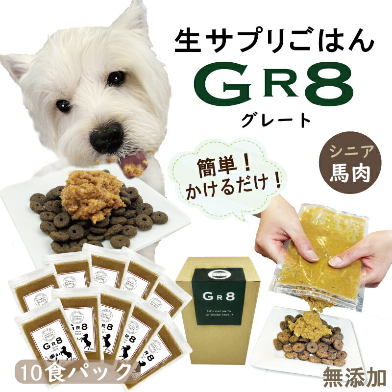 犬 手作りごはん 生サプリ 9才から ウェットフード グレート～シニア 100g×10パック入り 無添加 自然食品 国産 成犬 食材 馬肉・野菜の栄養満点 ちょい足しフード 低カロリー 高タンパク 低脂肪 調理済み 加熱済み 解凍するだけ 水分補給に 老犬 無料健康相談つき ワンバナ