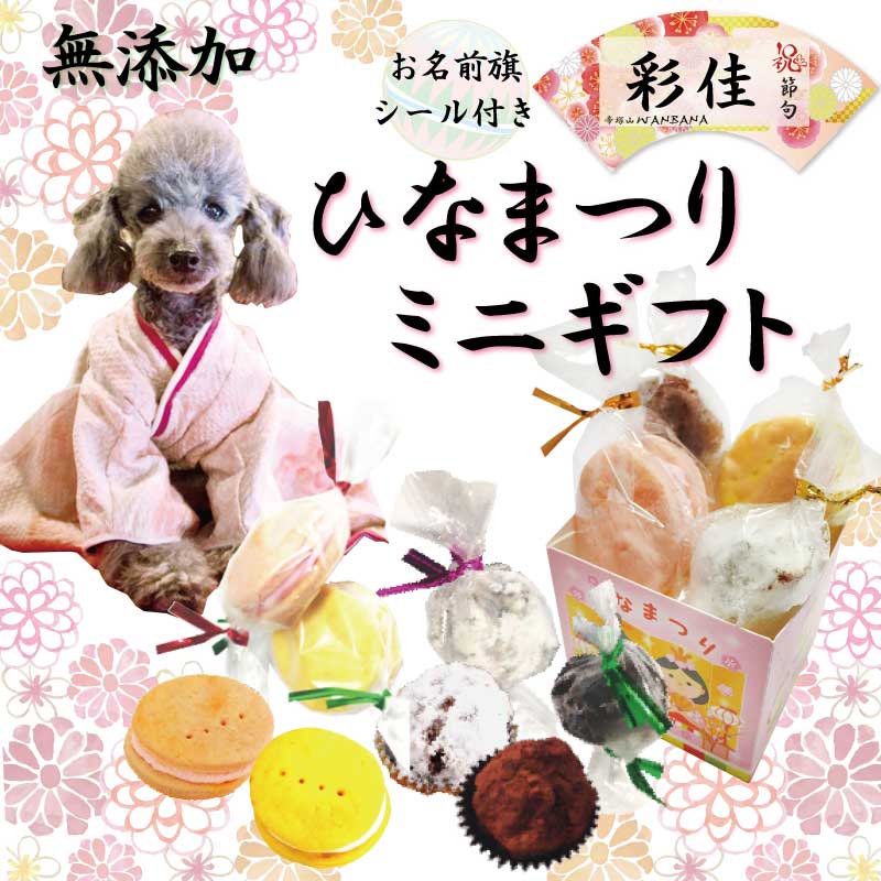 あす楽 桃の節句 男の子も女の子もひなまつり 犬用の桃の節句お雛様お内裏様! お名前旗シール付き!マカロン＆トリュフ ミニギフト 国産無添加 高級なおやつ パテシエ手作り 初節句 お祝い 記念日 パピーからシニアまで ホワイトデー ワンバナのサムネイル