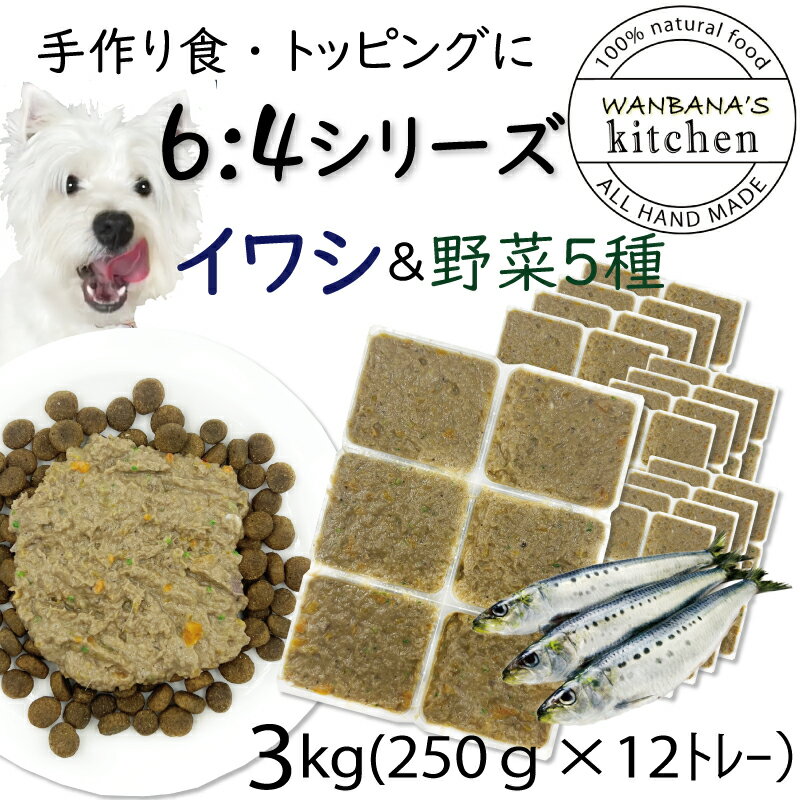 犬用厳選！トッピングごはんや手作り食に 包丁いらず簡単レンチンOKろくよんいわし6：5種の野菜4黄金比率3kg(42g×72個)国産 無添加 毎日続けられる価格設定 健康寿命をのばす命と向き合い19年間ワンバナ アレルギーのわんちゃんにパピーからシニアまで人間用の食材のみ使用