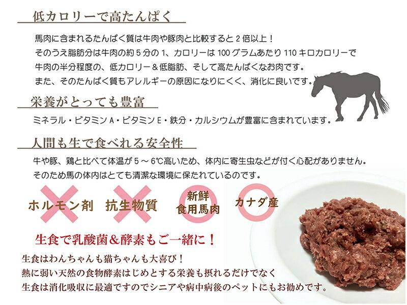 犬の 馬肉 ミンチ 生肉 手作り 食 ごはん トッピング お得用大袋 5kg お手軽 簡単 無添加 アレルギー体質の愛犬も 新鮮 生食 ダイエット 涙やけ たんぱく 高タンパク 食事 カナダ産 おいしい 帝塚山ワンバナ 冷凍 送料無料