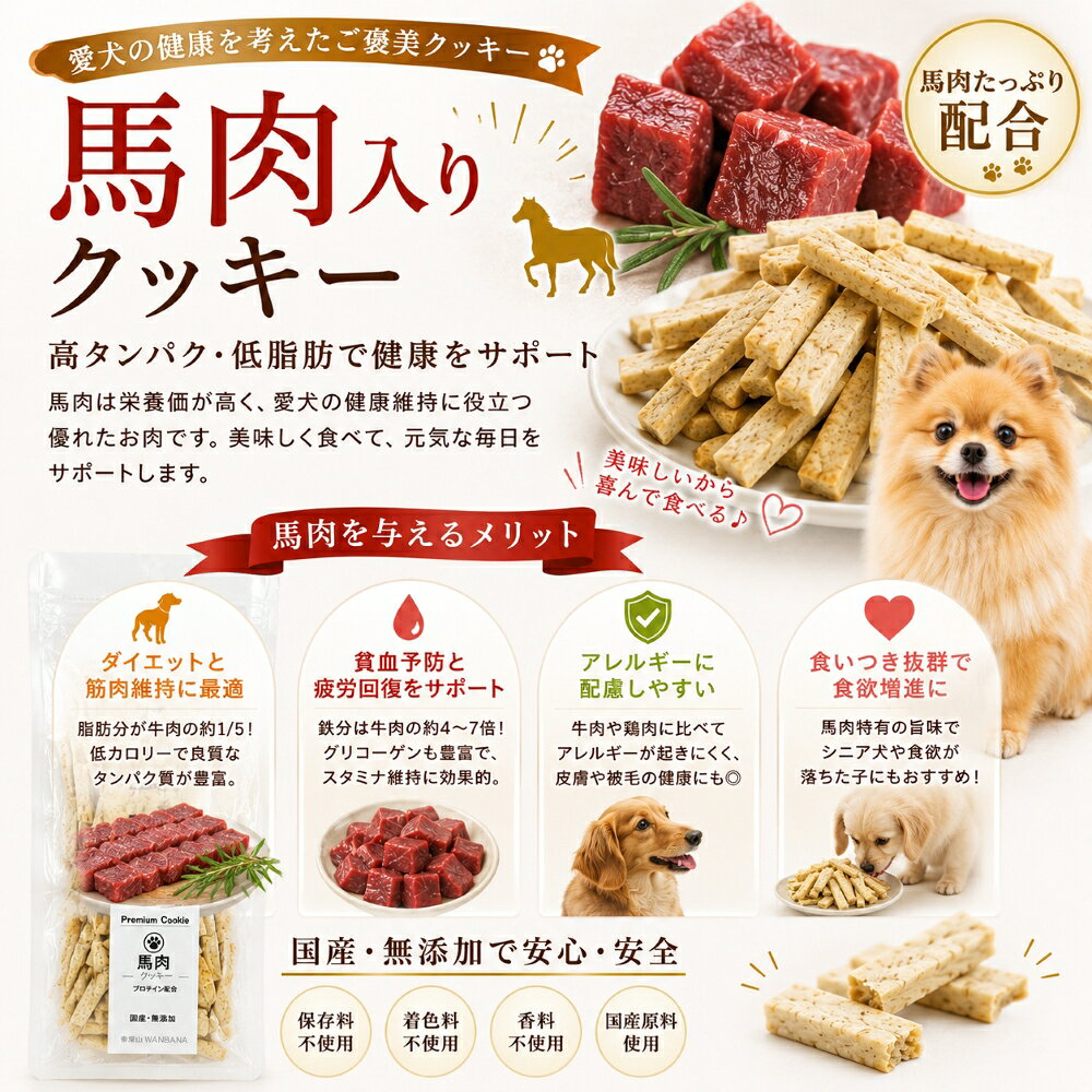 【送料無料】犬用おやつ 無添加 クッキー人気ベスト3種セット 馬肉・コエンザイムQ10・ビルベリー プロテイン配合 国産 手作り パピー～シニア犬におすすめ 柔らかいソフトタイプ 素材のほんのした甘味 砂糖・卵・バター一切不使用 創業21年安心と実績 帝塚山ワンバナ wan-plus-10000795 ペットフード WANPlus楽天市場店 サンプル画像2