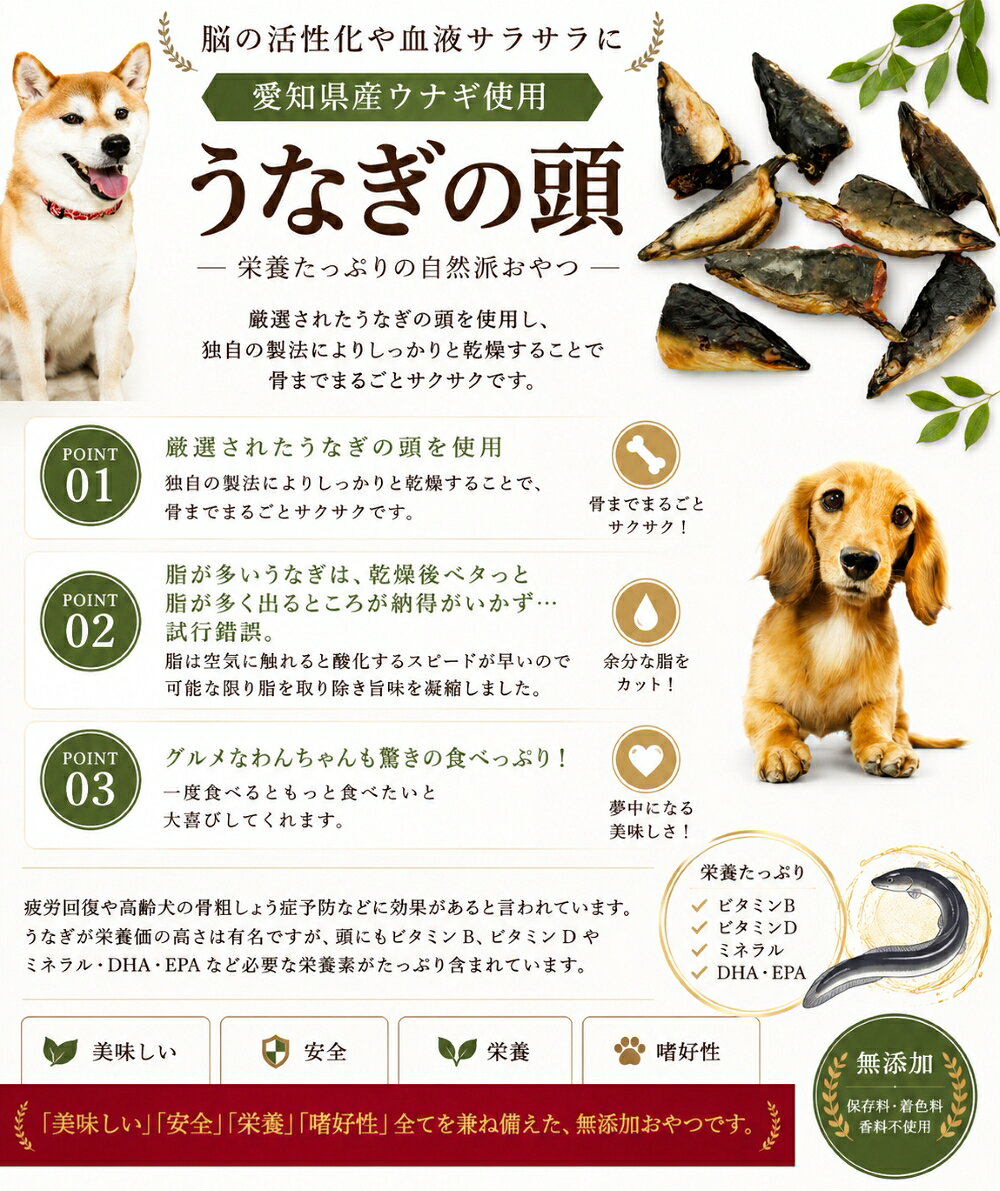 犬猫用 おやつ 国産 うなぎの頭ジャーキー40g 無添加 パピーからシニアまでサクッと美味しい 柔らかい アレルギー体質のわんちゃんにおすすめ 涙やけ 魚 フィッシュ 滋養強壮！元気の源に！土用の丑の日に 創業21年安心と実績ワンバナ wan-plus-10001136 ペットフード WANPlus楽天市場店 サンプル画像2