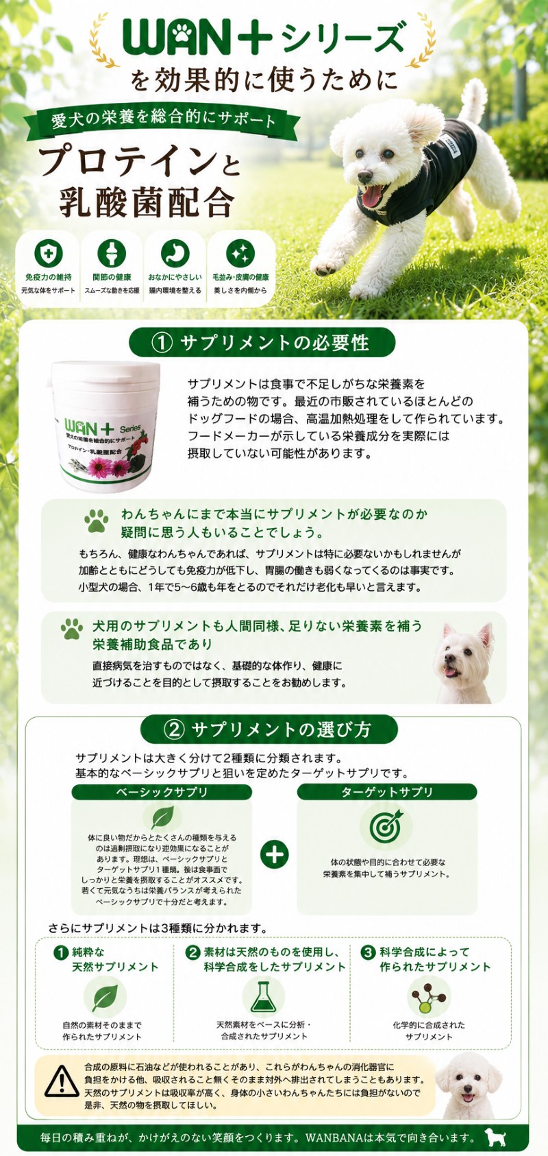 送料無料 犬用サプリメント 愛犬の健康をオールサポート WANプラス たんぱく質・乳...