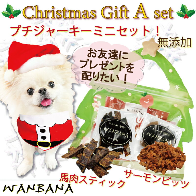 送料無料 犬用クリスマスギフトAセット お友達に配ろう 2種の無添加おやつ（サーモン、馬肉） プチジャーキーミニ ヘルシーで安心 ラッピングでプレゼントにおすすめ！すぐにパーティー！アレルギー対応 ケーキやお節料理同梱OK 帝塚山ワンバナ(4)