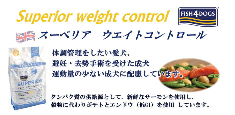 フィッシュ4ドッグ（fish4dogs） ドライ スーペリアウエイトコントロール 400g〜6kg 無料健康相談付き 犬のドッグフード 無添加 総合栄養食 アレルギー体質 ダイエット 低カロリー 魚 フィッシュ グレインフリー 無添加 嗜好性抜群 イギリス産