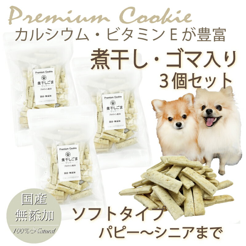 犬 おやつ 無添加 プレミアム 煮干しとごま クッキー プロテイン入り お得 3袋 セット 国産 手作り トリーツ ドッグ 人気 プレゼント 帝塚山 WANBANA ワンバナ 6600円以上送料無料