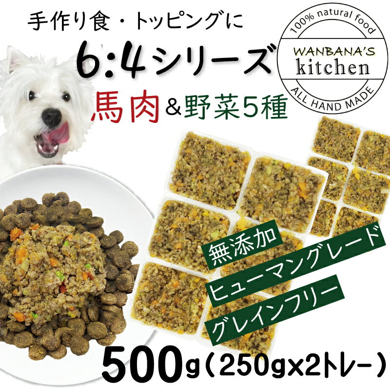 犬用厳選 トッピング材料や手作りごはんに 包丁いらず簡単レンチンOKろくよん馬肉6：5種の野菜4黄金比率500g 42g 12個 国産 無添加 毎日続けられる価格 健康寿命をのばす命と向き合い19年間ワ…