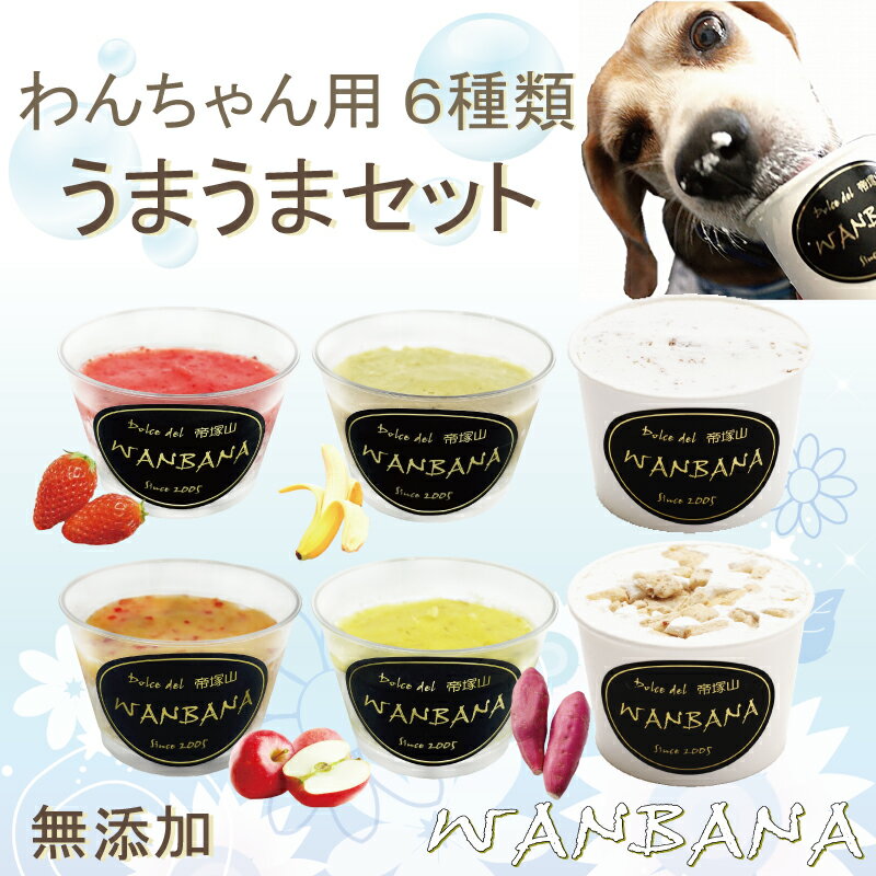 犬用のアイスクリーム＆シャーベット 6種類 うまうまセット いちご・バナナ・りんご・さつまいも・ 無添加 お得セット 暑い 熱中症対策 食欲不振 夏バテ 体温調節 フルーツ 果物 野菜 ひんやり 冷たい 贈り物 ギフト プレゼント アレルギー対応 6600円以上送料無料 ワンバナ