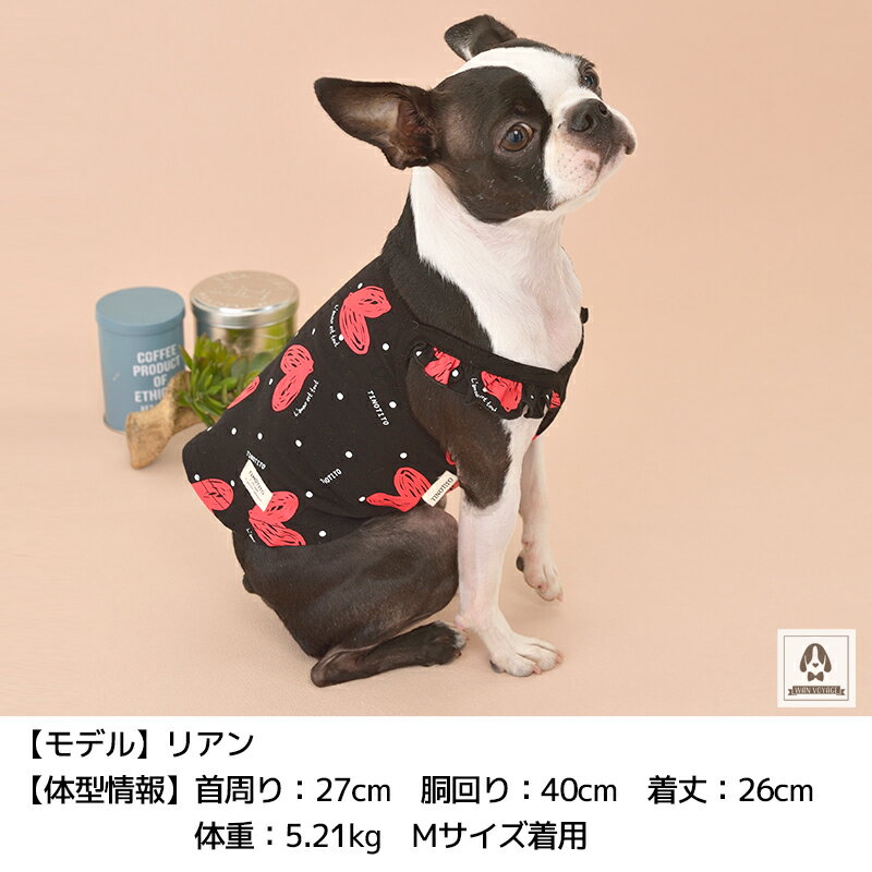 ハート柄袖フリルキャミXS/STINOTITO-ティノティート-犬服ドッグウェアトイプードルチワワポメラニアンTT22SS