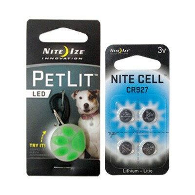 【ゆうメール対応80円】NITE IZE ナイトアイズ PETLIT ペットリット パウグリーン、交換用リチウム電池4P CR927 セット