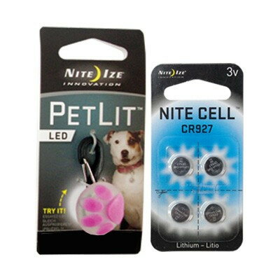 【ゆうメール対応80円】NITE IZE ナイトアイズ PETLIT ペットリット パウピンク、交換用リチウム電池4P CR927 セット