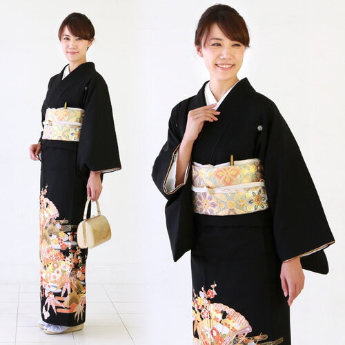 【レンタル】 黒留袖レンタル 桂由美 19点フルコーディネートレンタルセット 披露宴 おすすめ「桂由美 雲取りに金糸使い檜扇と松竹梅」