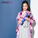【7泊8日レンタル】袴 レンタル 小学生女子 卒業式 袴 レンタル 女の子 小学校 JENNI love「ジュニア卒業式袴レンタルセット ピンク・紫の縞地にピンク丸菊 花」 ひな祭り 十三参り 着物 衣装 レトロ モダン 赤
